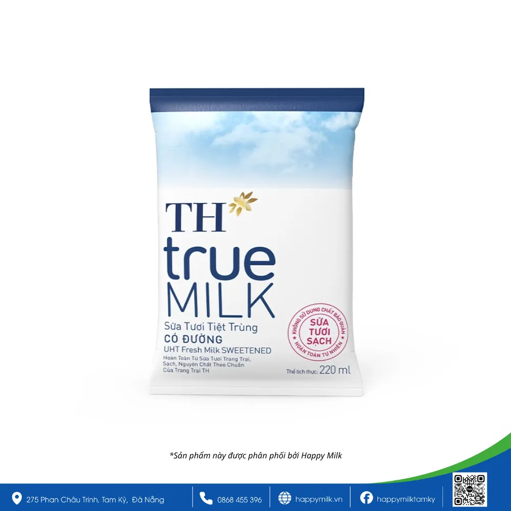 SỮA TƯƠI TIỆT TRÙNG CÓ ĐƯỜNG TH TRUE MILK 220ML
